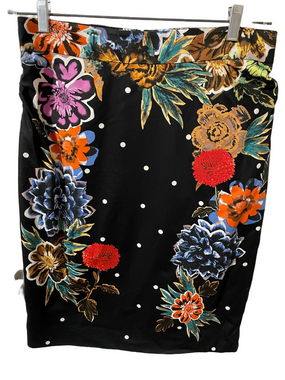 Yoana Baraschi Black Floral Skirt with Multicolour Flowers Size 10